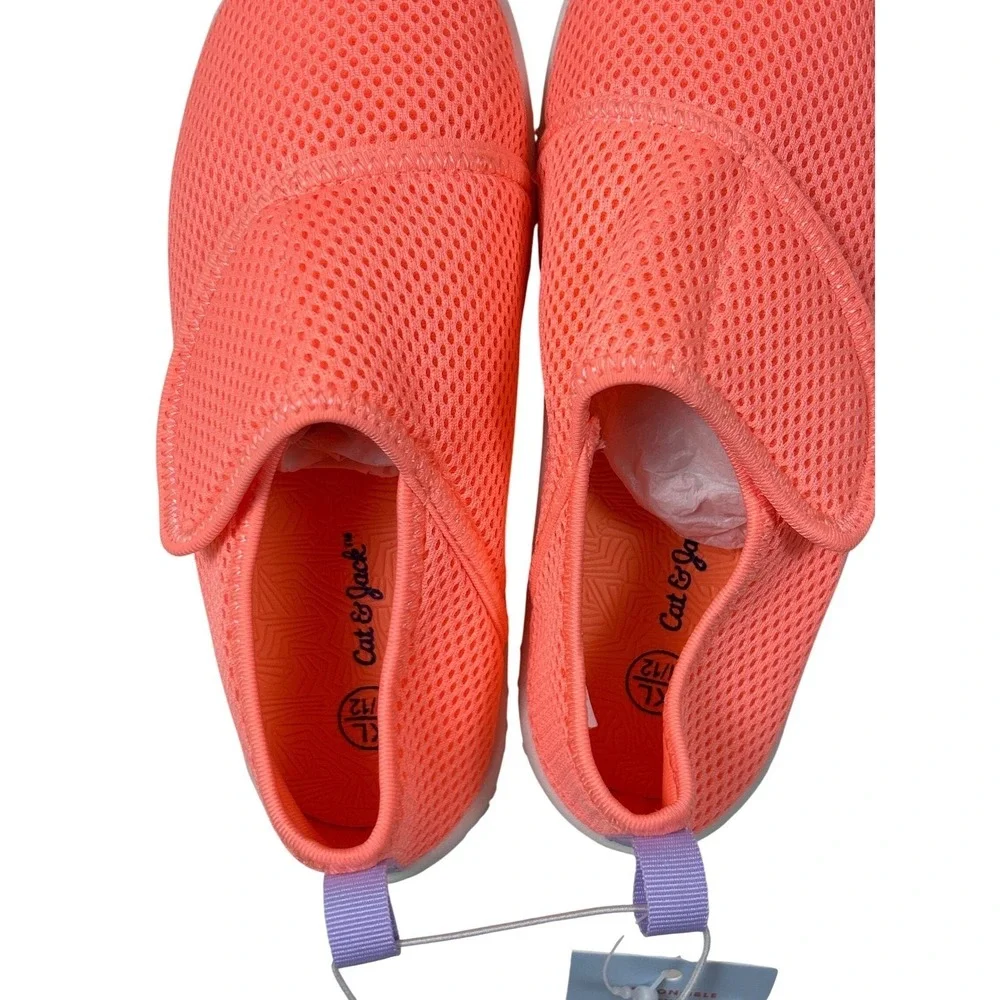 Cat & Jack Kids Neon Coral Pink Mesh‎ Water Shoes XL 11/12 Hook Loop Slip On